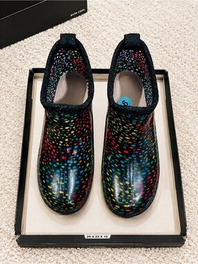 Colorful Confetti Print Ankle Rain Boots Women's Size 6